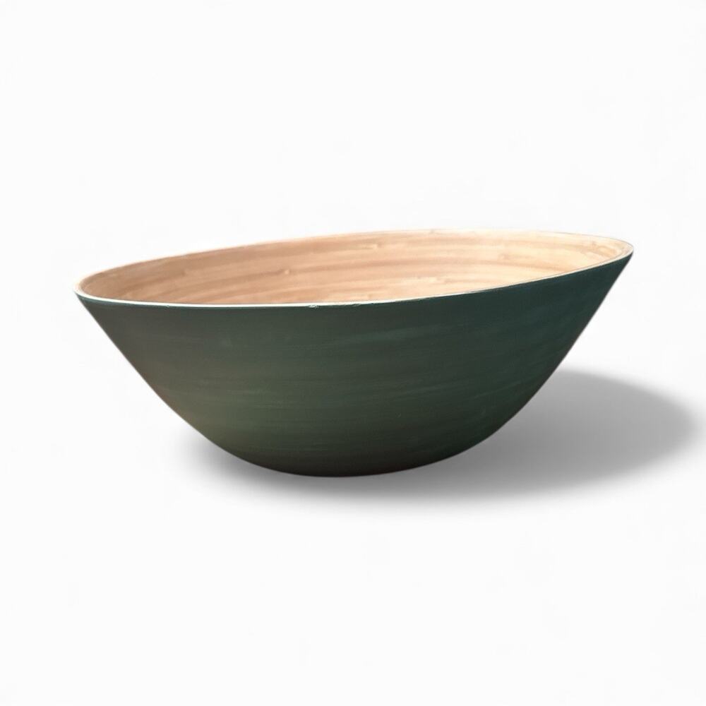 Ann Lee Design Wooden Bamboo Extra Large Salad Serving Bowl 13” Teal